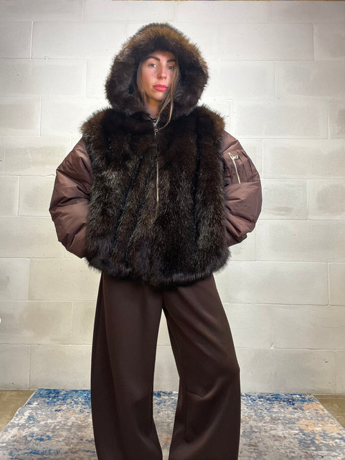 Giaccone Eskimo color castagna inserti ecopelliccia