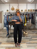 Pantalone baggy in 95% cotone 7/8 nero