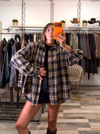 Camicia over in flanella tartan blu