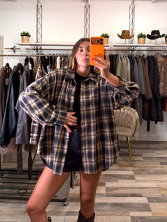 Camicia over in flanella tartan blu
