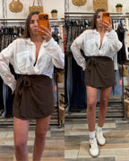 Gonna pantaloncino effetto pareo marrone