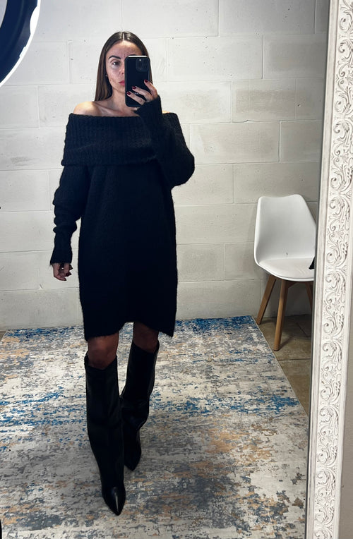 Dress simil lama spalle cadenti e risvolto nero