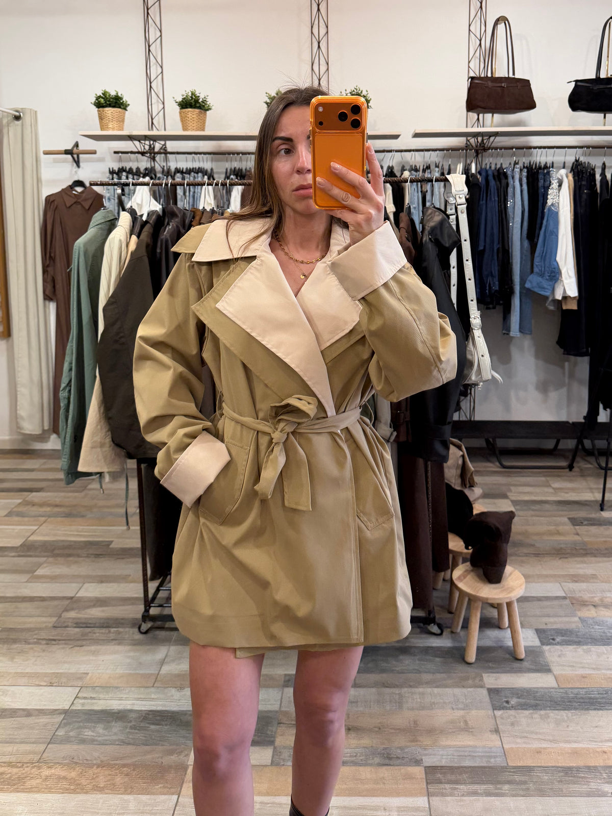 Trench mezza lunghezza bicolor  beige