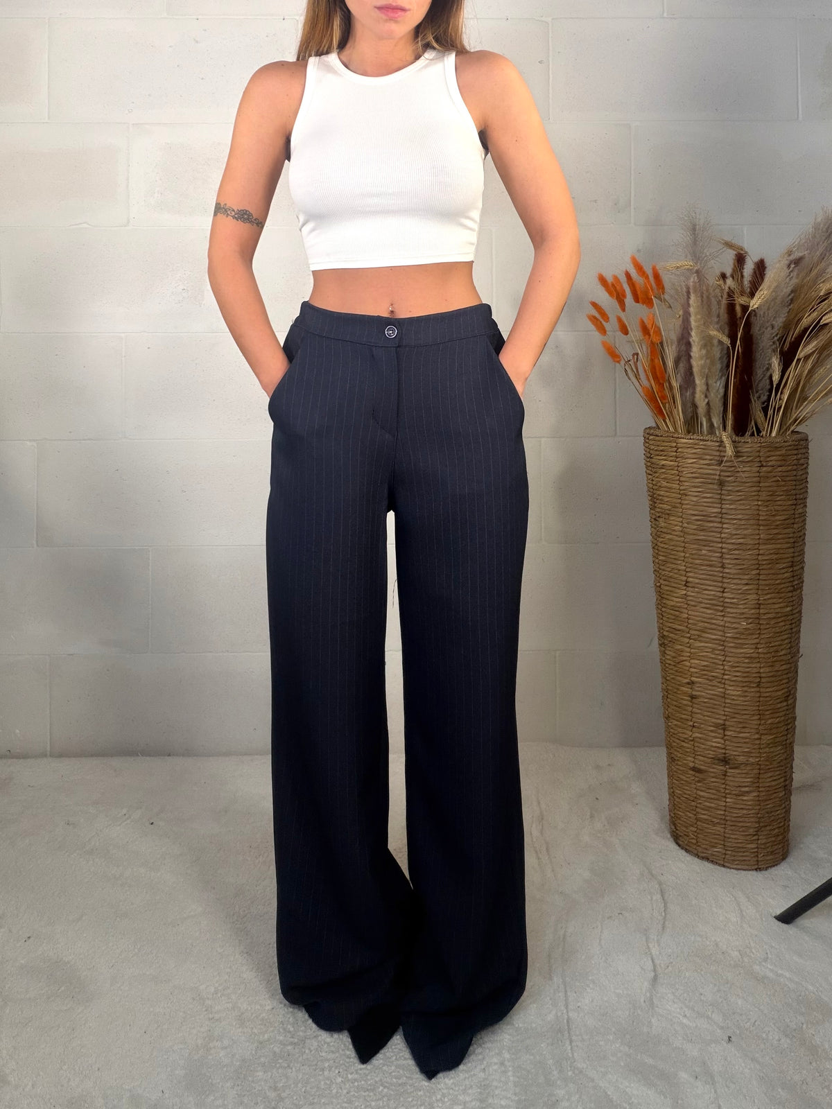 Pantalone sartoriale gessato blu