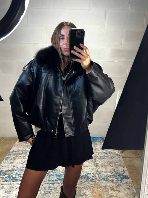 Bomber in ecopelle interno imbottito in ecopelliccia