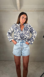 Camicia motivo giungla blu 100% cotone