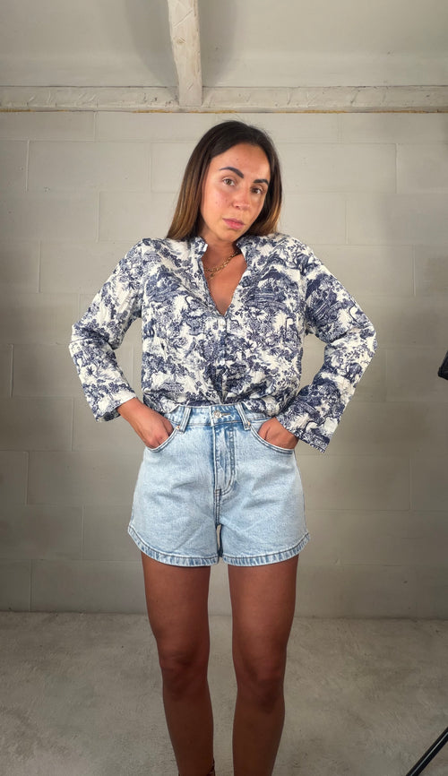 Camicia motivo giungla blu 100% cotone