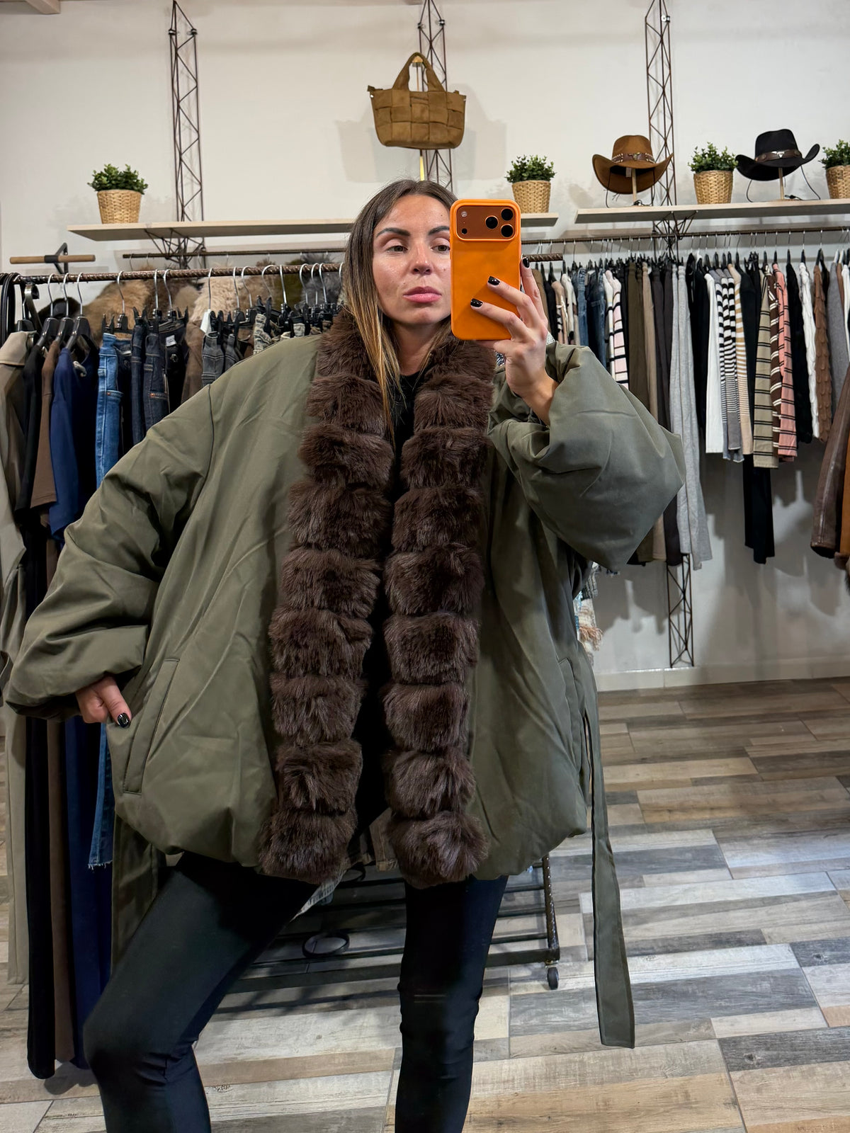 Bomber kimono Cracovia inserti in ecopelliccia con cintura annodabile nero