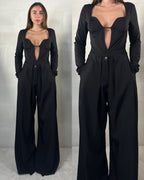 Pantalone ampio con pence nero