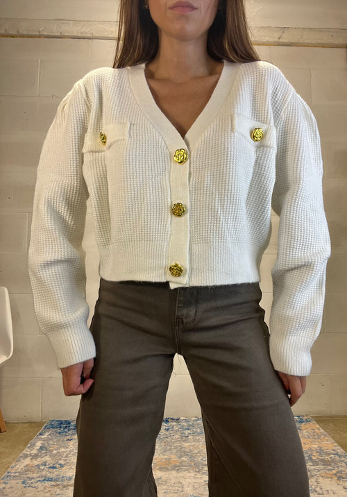 Cardigan bottoni gioiello Paris bianco