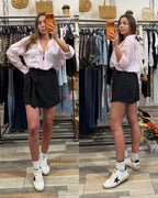 Gonna pantaloncino effetto pareo nera