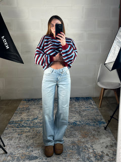 Denim chiaro portafoglio vita media