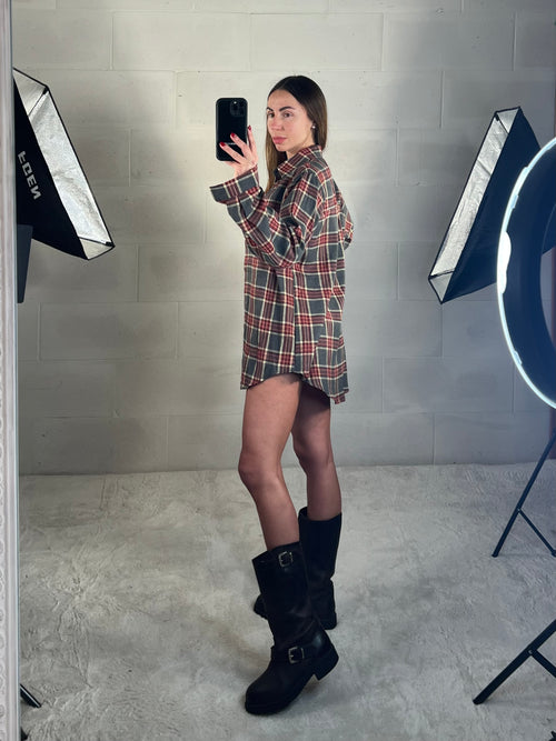 Camicetta in flanella tartan grigio/bordeux