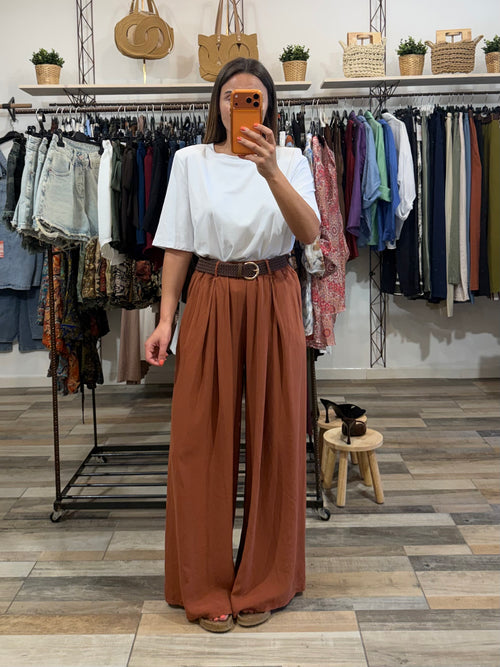 Pantalone in Tencel con pence e cintura terra bruciata