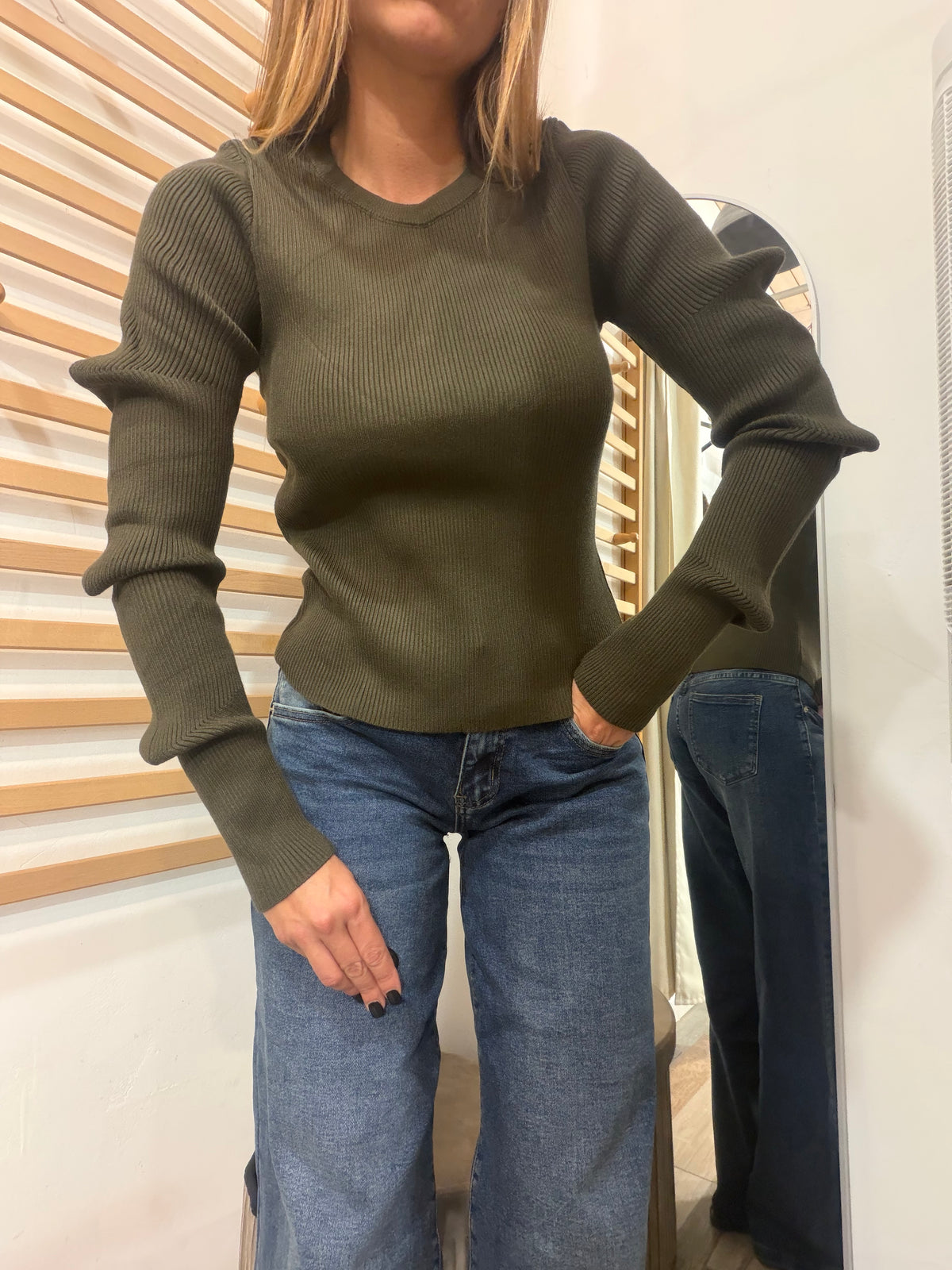 Pull Manila manica plissettata verde militare