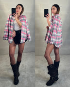 Camicetta in flanella tartan rosa