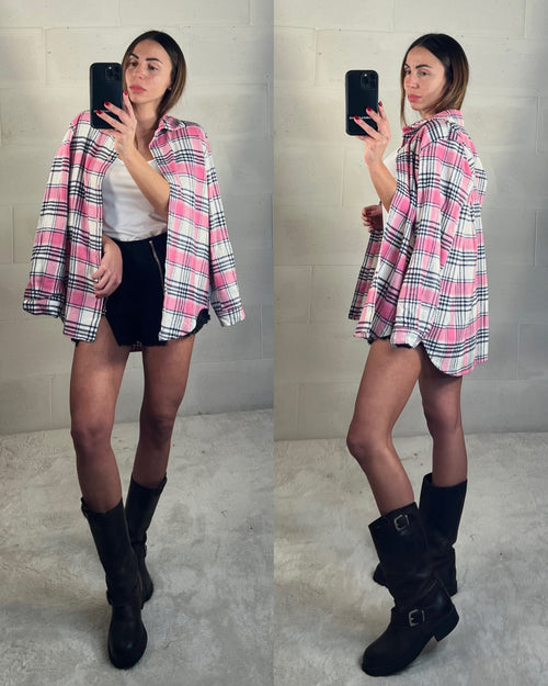 Camicetta in flanella tartan rosa