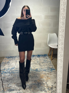 Dress simil lama spalle cadenti e risvolto nero