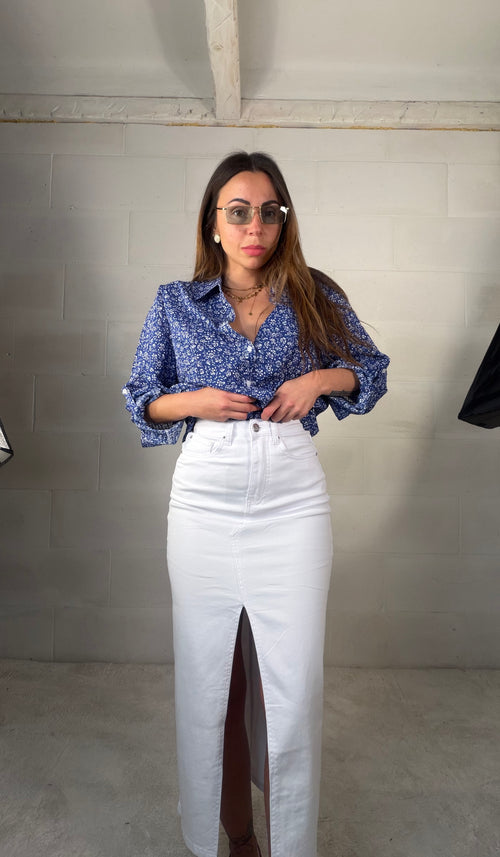 Maxi gonna in denim bianca