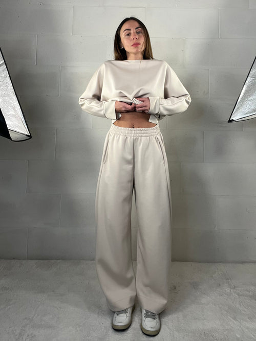 Completo tuta comfy chic baggy in neoprene panna