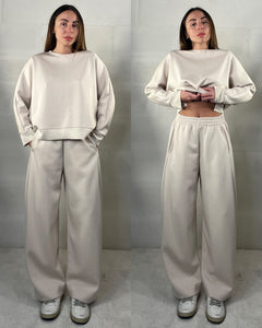 Completo tuta comfy chic baggy in neoprene panna