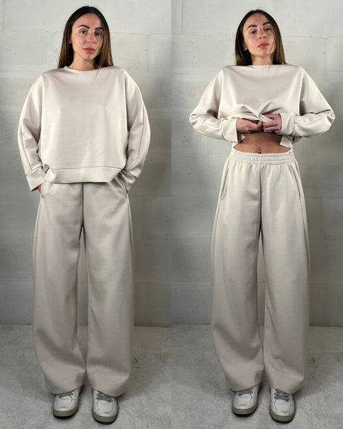 Completo tuta comfy chic baggy in neoprene panna