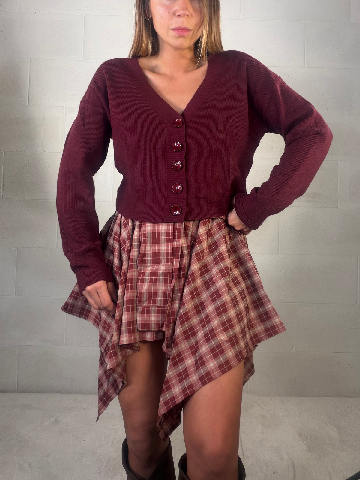Cardigan in viscosa bordeaux 5 bottoni