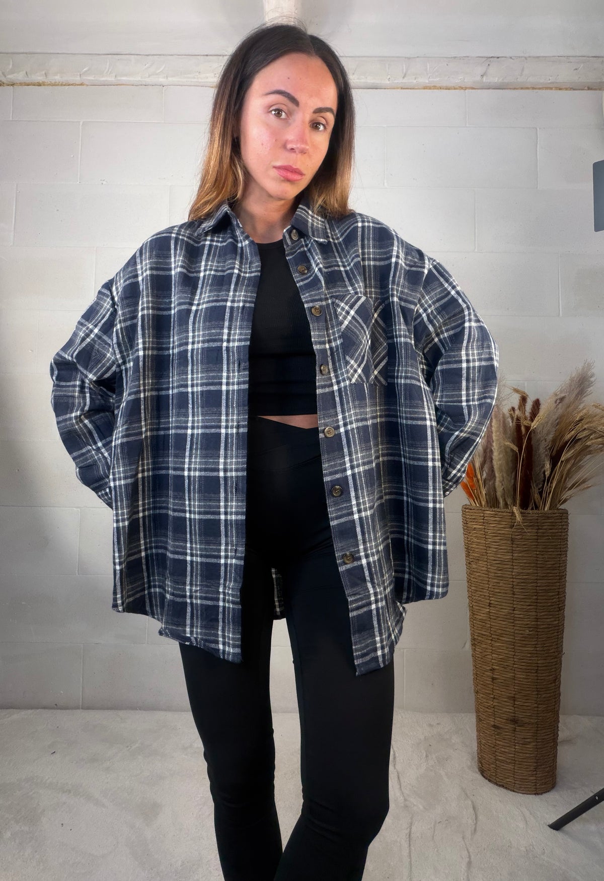 Camicia over in flanella tartan a base blu