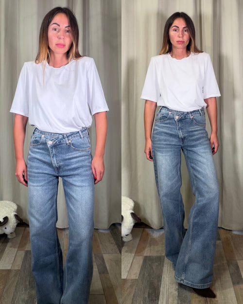 Denim palazzo bottone laterale