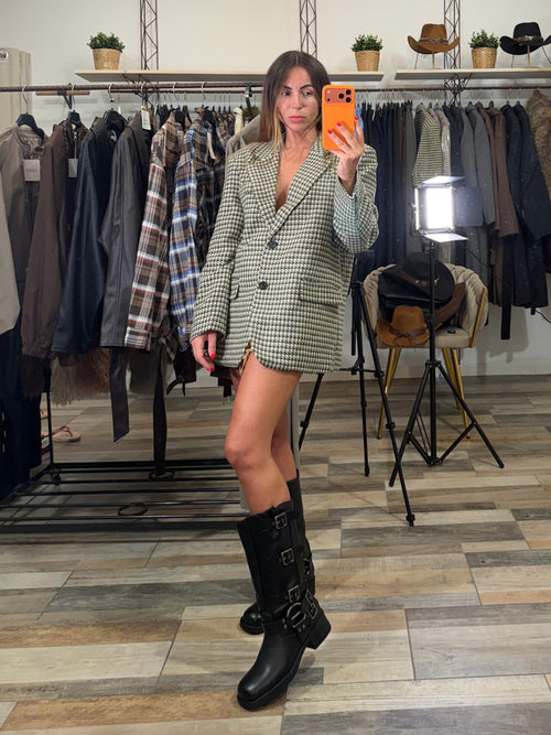 Blazer over foderato 25% lana pied de poule verde salvia