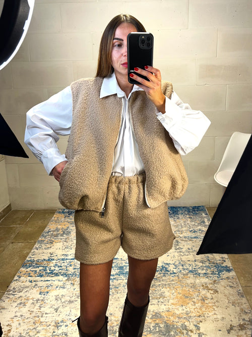 Coordinato Teddy gilet + short beige
