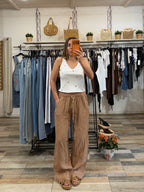 Pantalone 100% lino camel