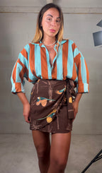 Camicia a righe turchesi/coccio in 100% cotone