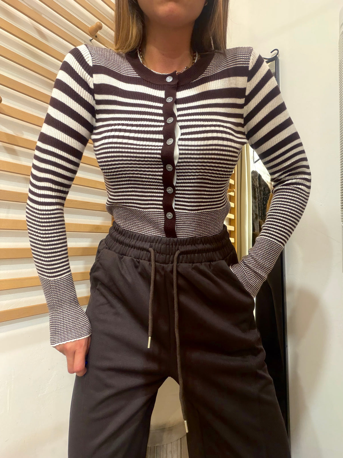 Cardigan rigato Boston marrone