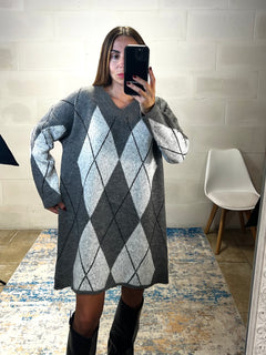 Dress Rombi modello ampio simil lana grigio