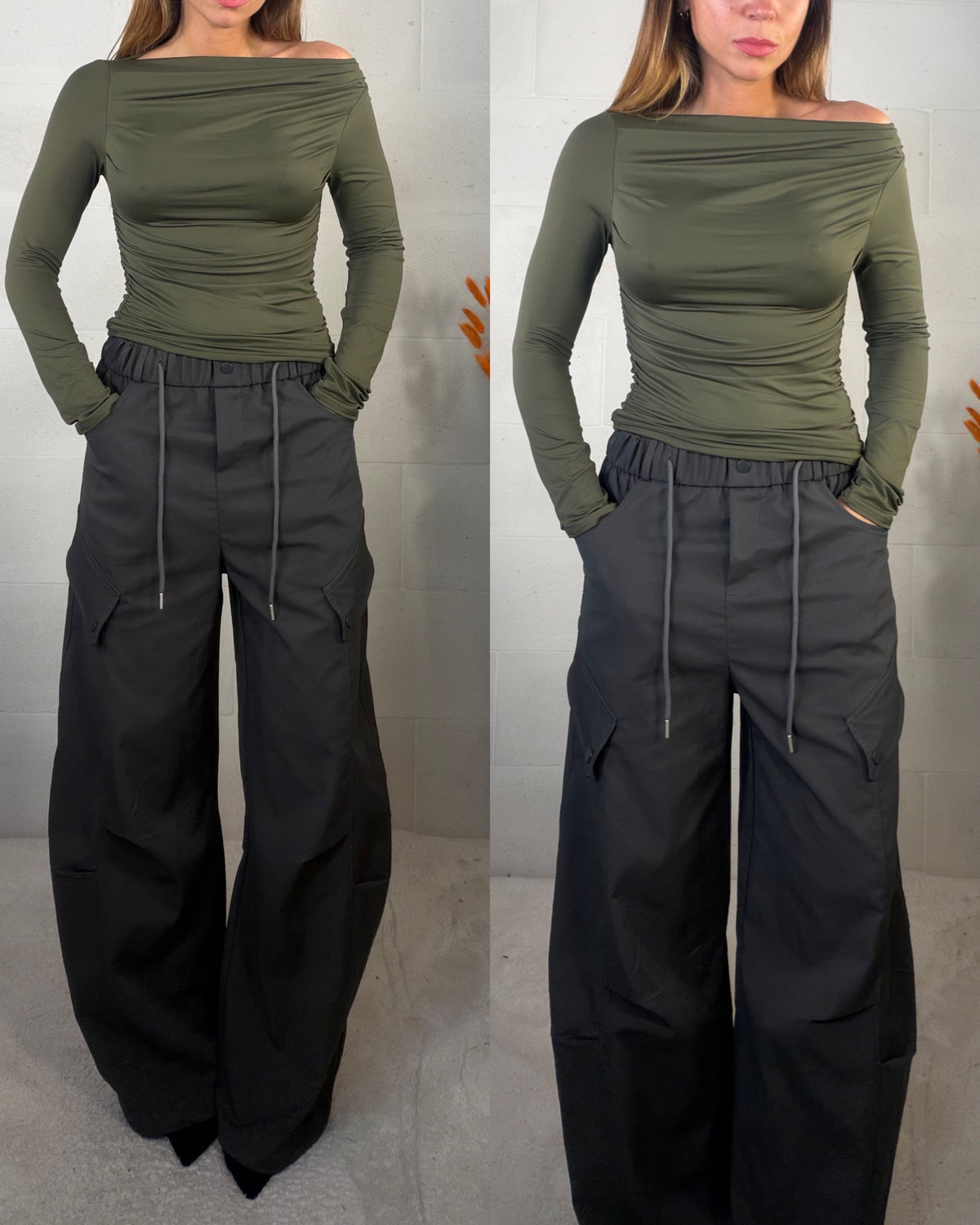 Pantalone grigio cargo baggy Roma