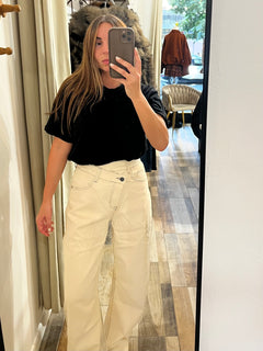 Denim color crema baggy chiusura a portafoglio