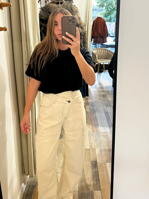 Denim color crema baggy chiusura a portafoglio
