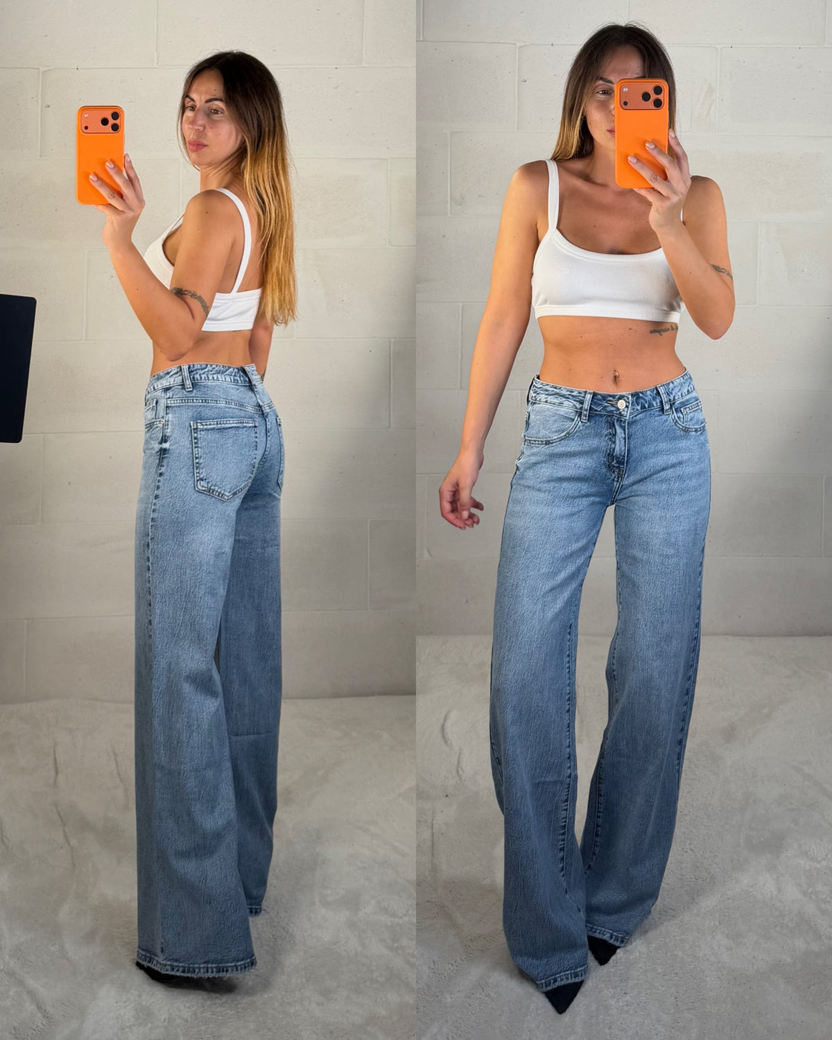 Denim vita bassa lavaggio chiaro a palazzo