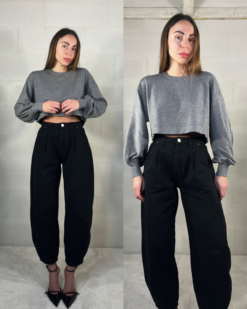 Denim baggy con pence nero