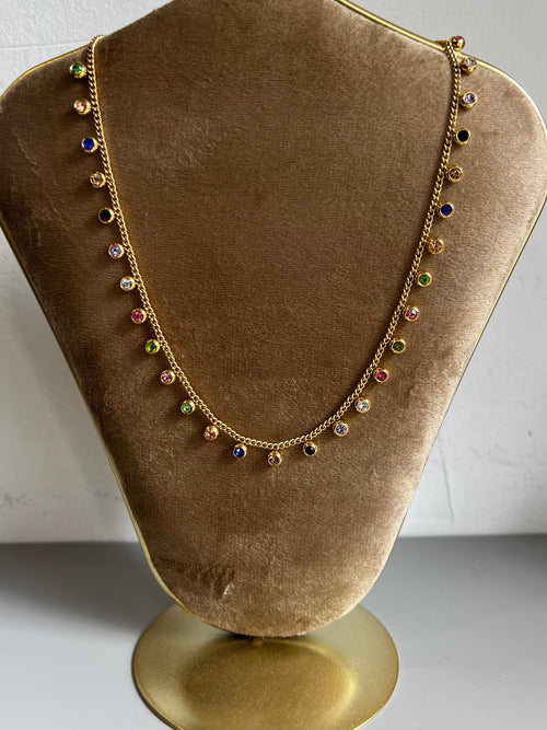 Collana pietre colorate dorata