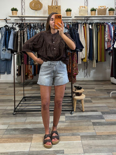 Short in Denim gamba larga lavaggio grigio
