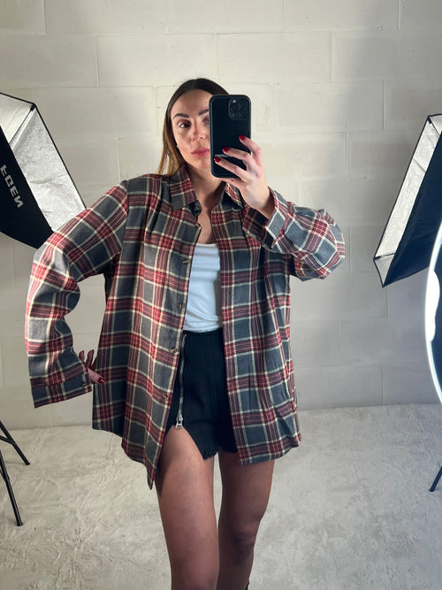 Camicetta in flanella tartan grigio/bordeux