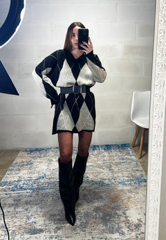 Dress Rombi modello ampio simil lana nero