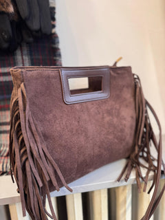Borsa scamosciata con frange marrone Boston