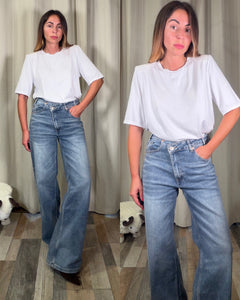 Denim palazzo bottone laterale