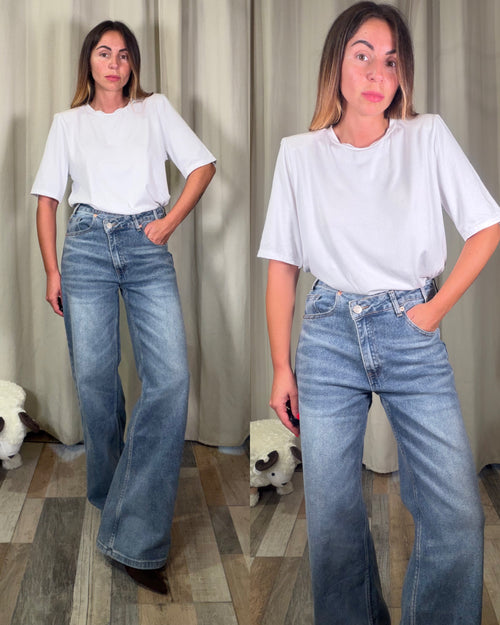Denim palazzo bottone laterale