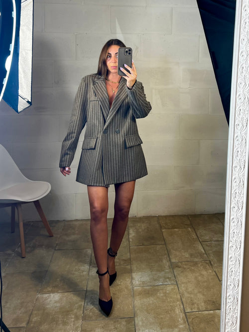 Blazer over gessato testa di moro simil lana cotta
