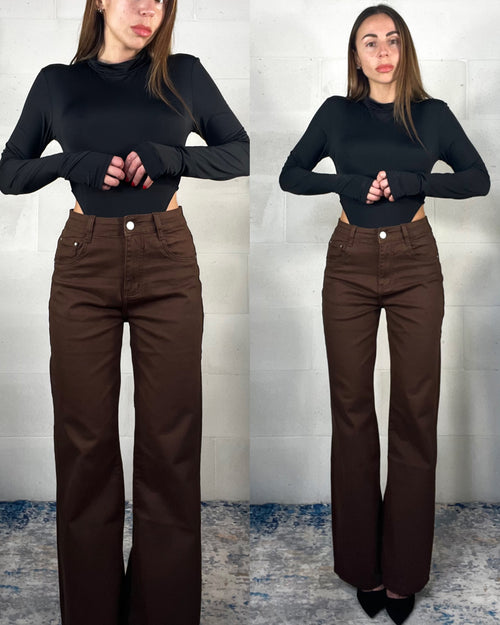 Denim palazzo elasticizzato marrone