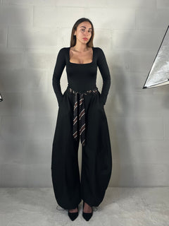 Pantalone baggy nero con cintura annodabile
